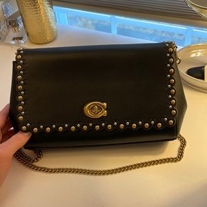 Black Coach purse with gold chain